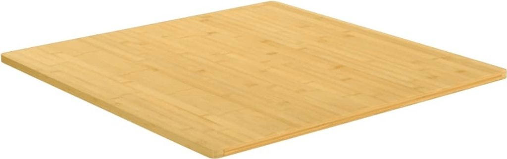 A light brown square bamboo cutting board shown at an angle against a white background.
