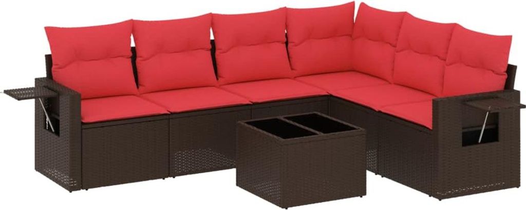 vidaXL 7-teiliges Gartensofa-Set mit Kissen, braun, Polyrattan