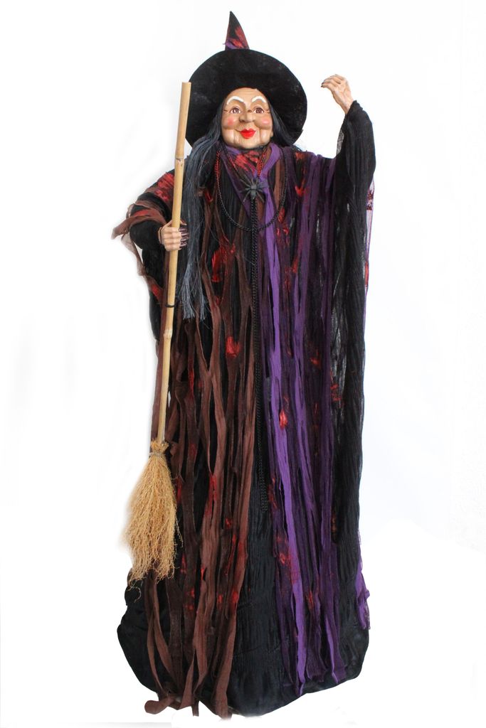 große stehende Hexe mit Fransenkleid, Hexenhut & Produktbild 