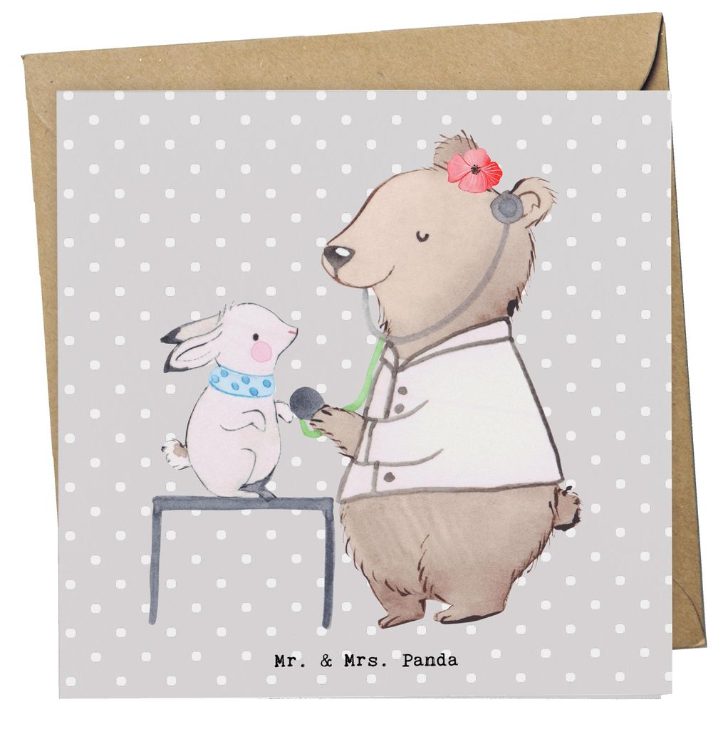 Mr. & Mrs. Panda Grußkarte Tierheilpraktikerin Herz - Grau Pastell - Geschenk, doppelkarte, anlasskarte, Klappkarte, Glückwunschkarte, faltkarte