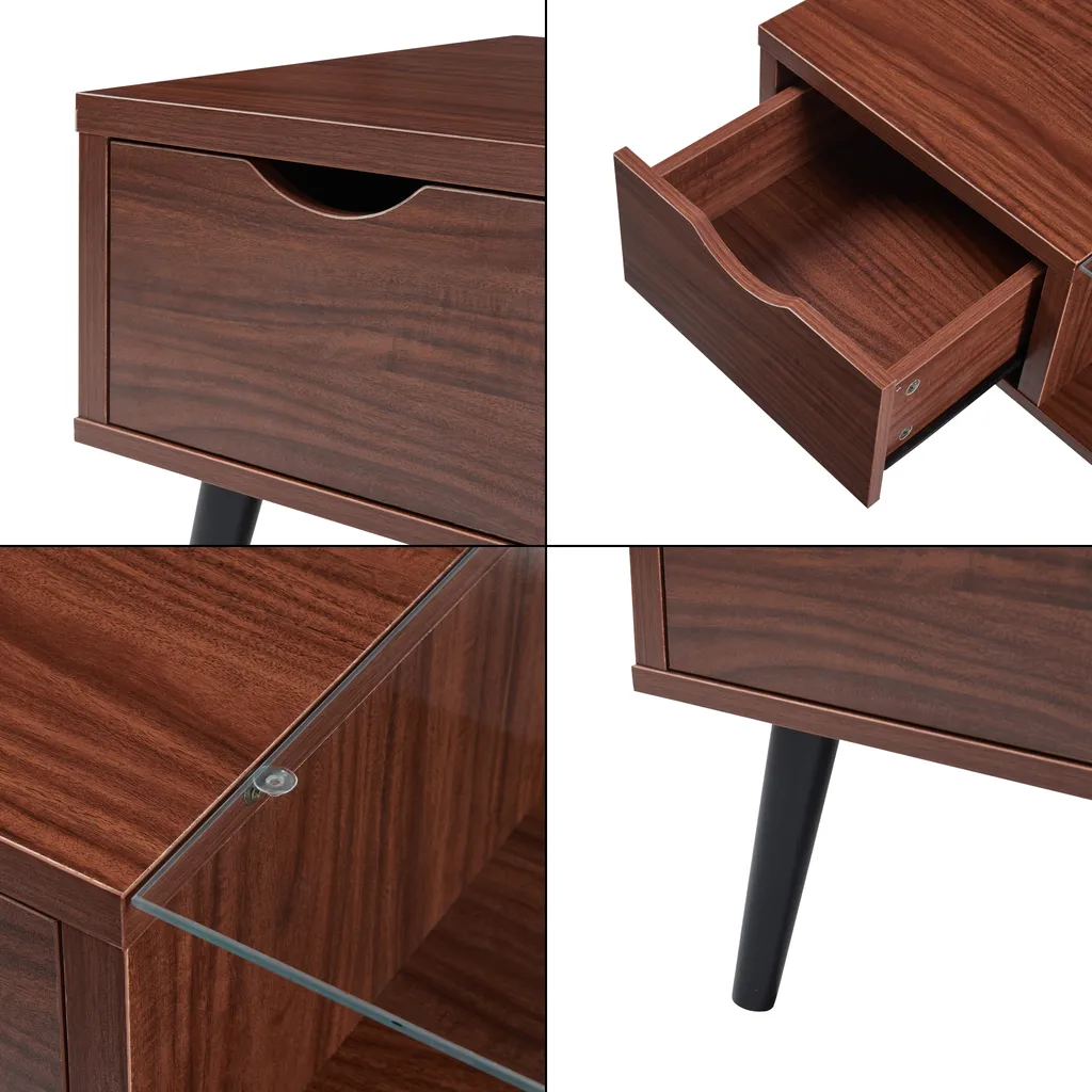 Table basse noyer Markaryd 110cm avec tiroir - Solution gain de place - 5
