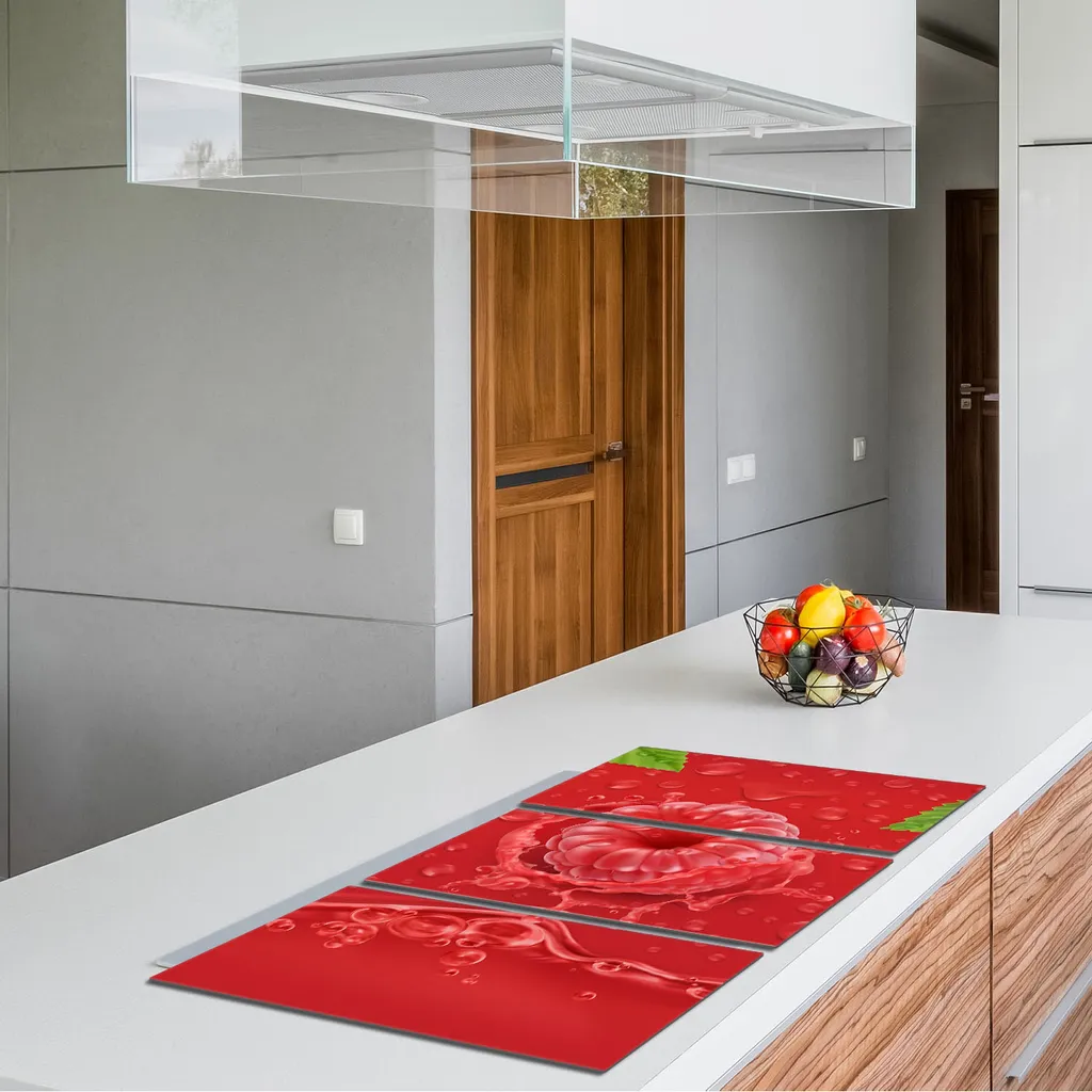Piastre copri fornelli 3 pezzi 30x52 Vetro copri piano cottura in ceramica, rosso lampone - 4