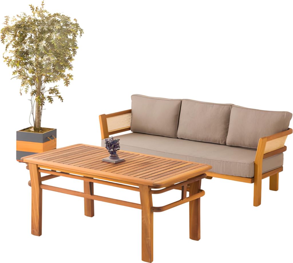 Gartenmöbel Set aus Holz und Textil in Beige stilvoll
