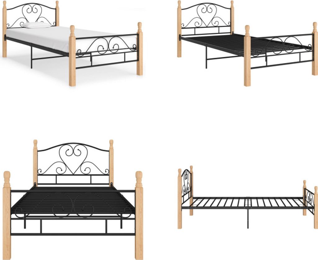 vidaXL Bettgestell Schwarz Metall 100x200 cm - Bettgestell - Bettgestelle - Bettrahmen - Bett