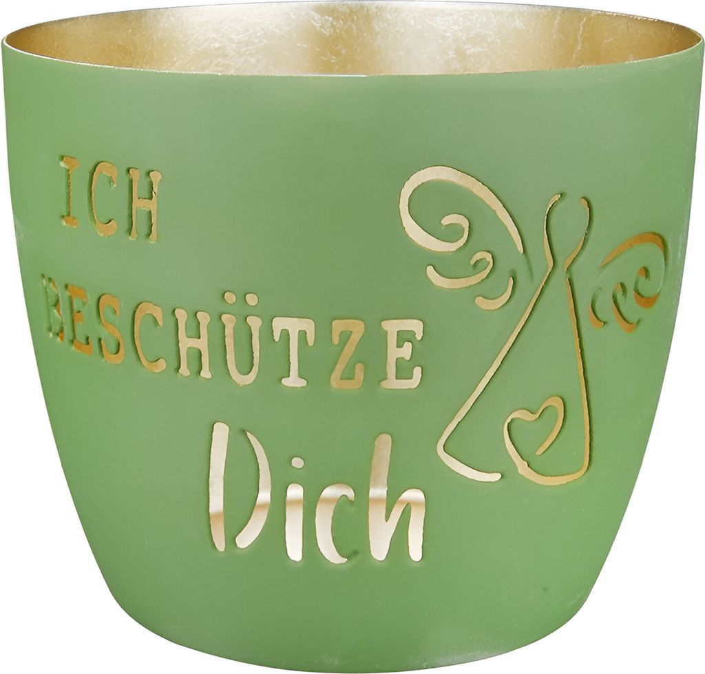 Gilde Metall Windlicht Ich beschütze Dich in grün - Teelichthalter Deko Wohndeko Motiv - für Drinnen & Draußen (überdacht)