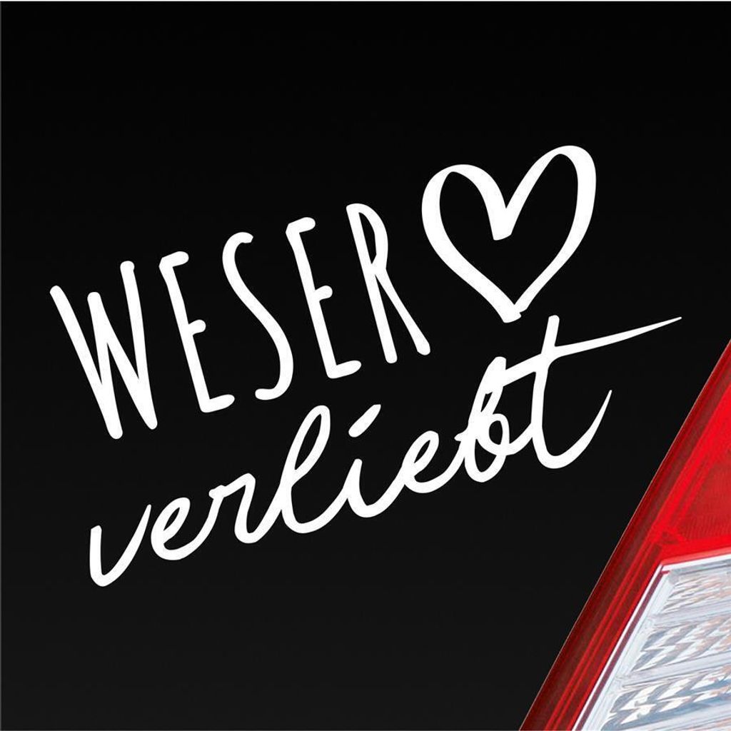 Auto Aufkleber Weser verliebt Herz Fluss Wasser Water Liebe Car 19x10 cm Weiss Matt Sticker Heckscheibenaufkleber