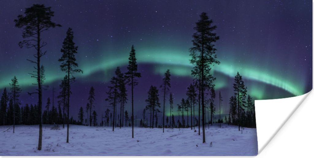 MuchoWow Poster Ein besonderer Ring von Polarlichtern in Lappland 40x20 cm - Poster für die Wand - Poster Schlafzimmer