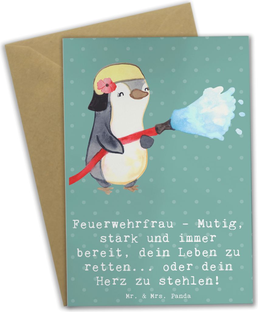 Mr. & Mrs. Panda Glückwunschkarte Feuerwehrfrau Heldin - Meeresbrise - Geschenk, Stark, Leben retten, osterkarten, weihnachtskarten, Klappkarte, M...