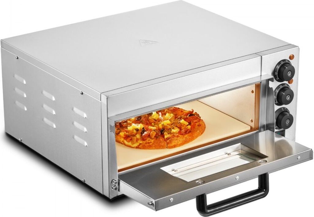 Kommerzieller Pizzaofen - 406 mm - Edelstahl - Elektrisch - 3 Drehknöpfe - Professioneller Backofen für Restaurants und Pizzerien