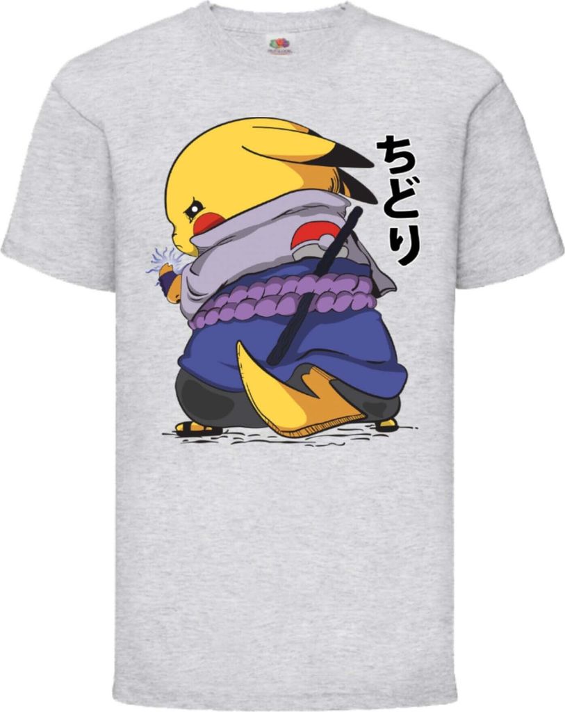 Kinder T-Shirt Naruto Pikachu Sasuke, 9-11 Jahr - 140 / Grau