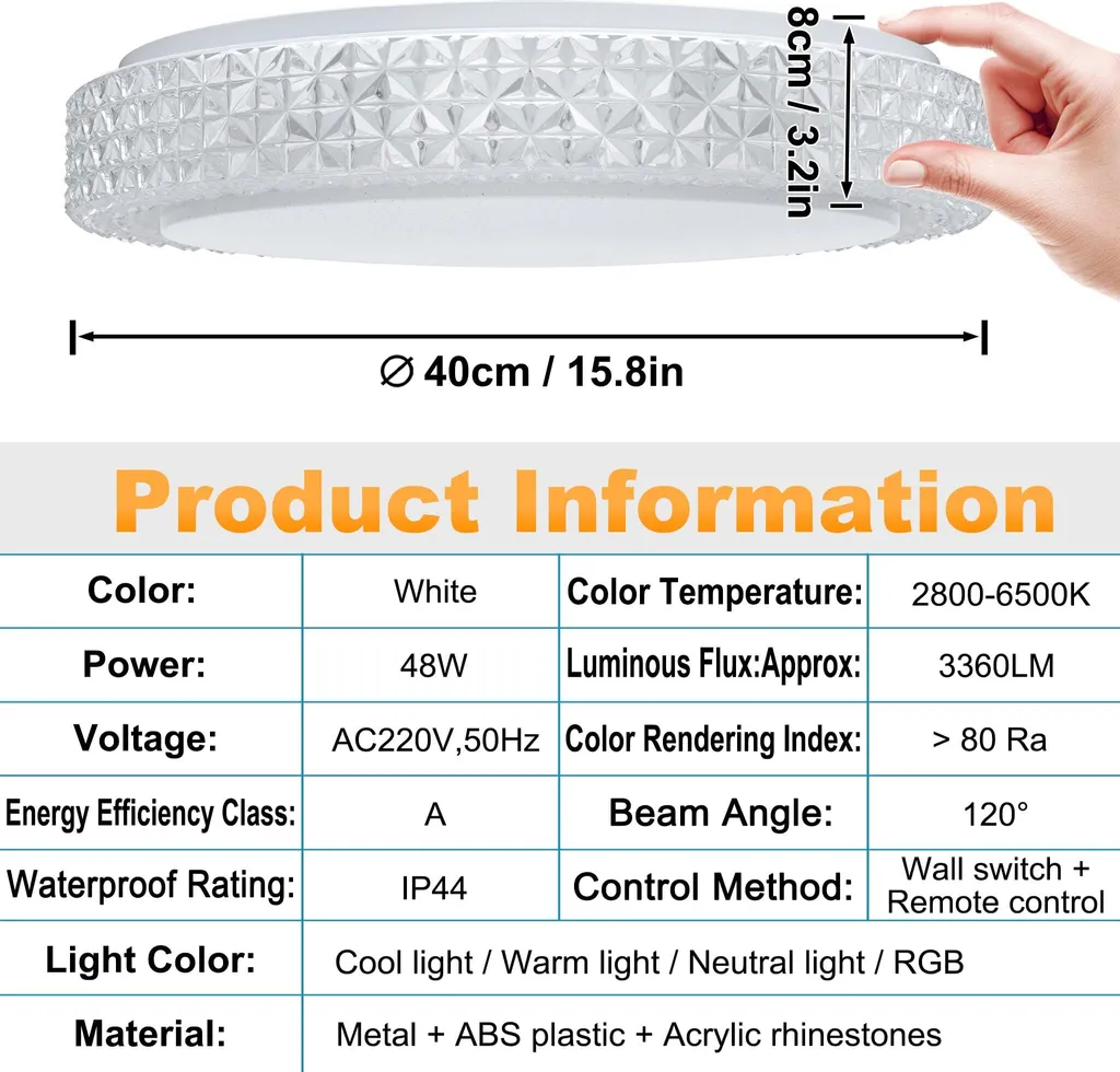 Plafonnier LED Étanche IP44 Solution Anti-Humidité 48W RGB avec Télécommande - 2
