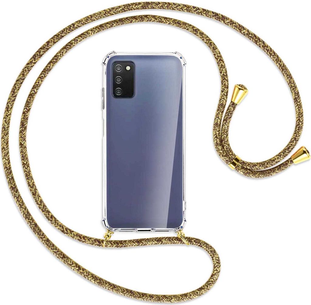 Handykette Backcover-Schutzhülle mit Band (Metall goldfarben) für Samsung Galaxy A03s 4G (EU Version) - braun+beige
