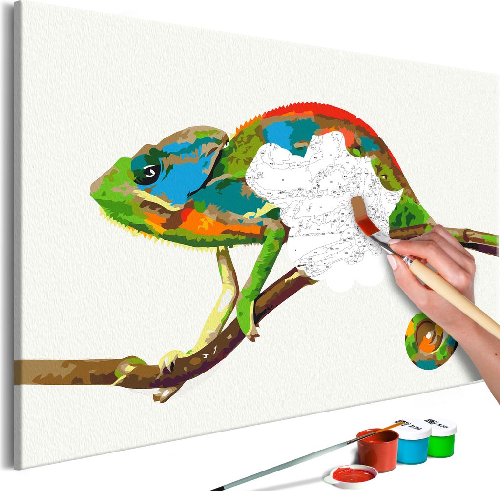 Malen nach Zahlen Chamäleon 50x40 cm Malset mit Holzrahmen auf Leinwand für Erwachsene Kinder Gemälde Handgemalt Kit DIY n-A-0956-d-a