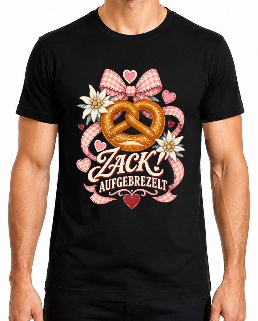 Zack! Aufgebrezelt Brezel Edelweiß Trachtenshirt Lederhose Produktbild 