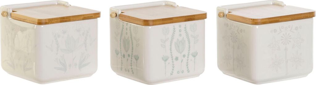 Salzstreuer mit Deckel DKD Home Decor Blau Weiß grün Lila Bambus Scandi 750ml 14 x 12,5 x 12 cm (3 Stück)
