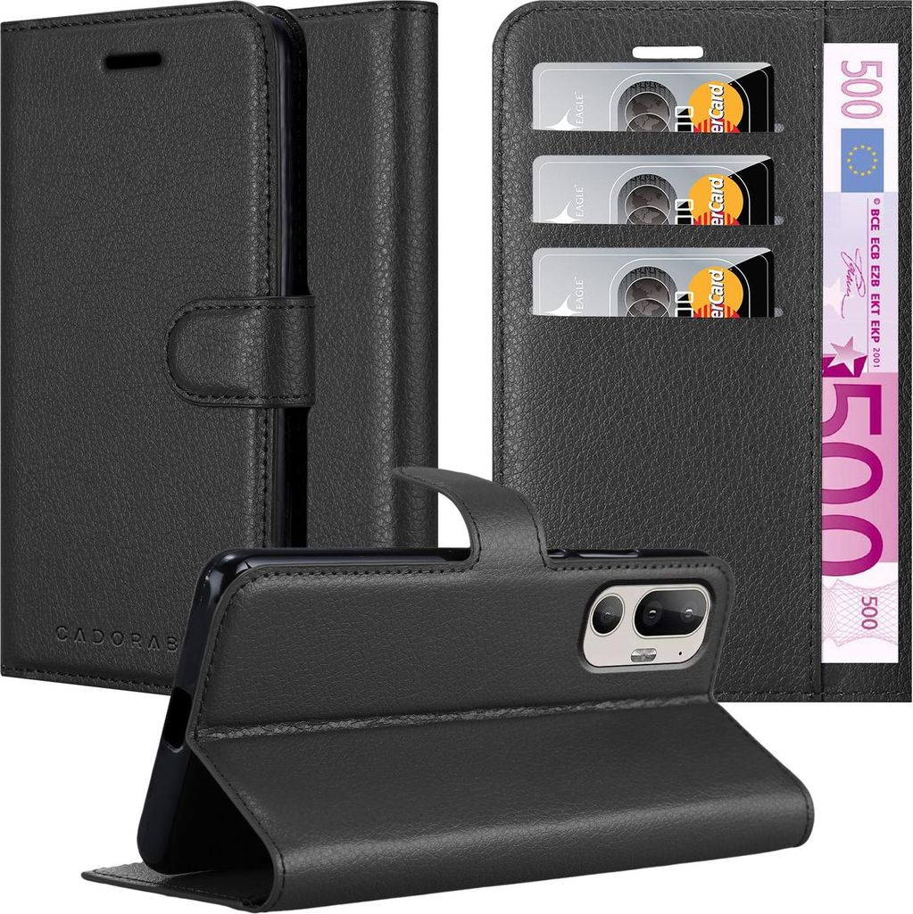 Cadorabo Hülle für HTC U24 PRO Hülle in PHANTOM SCHWARZ Schutzhülle mit Magnetverschluss, Standfunktion und Kartenfach