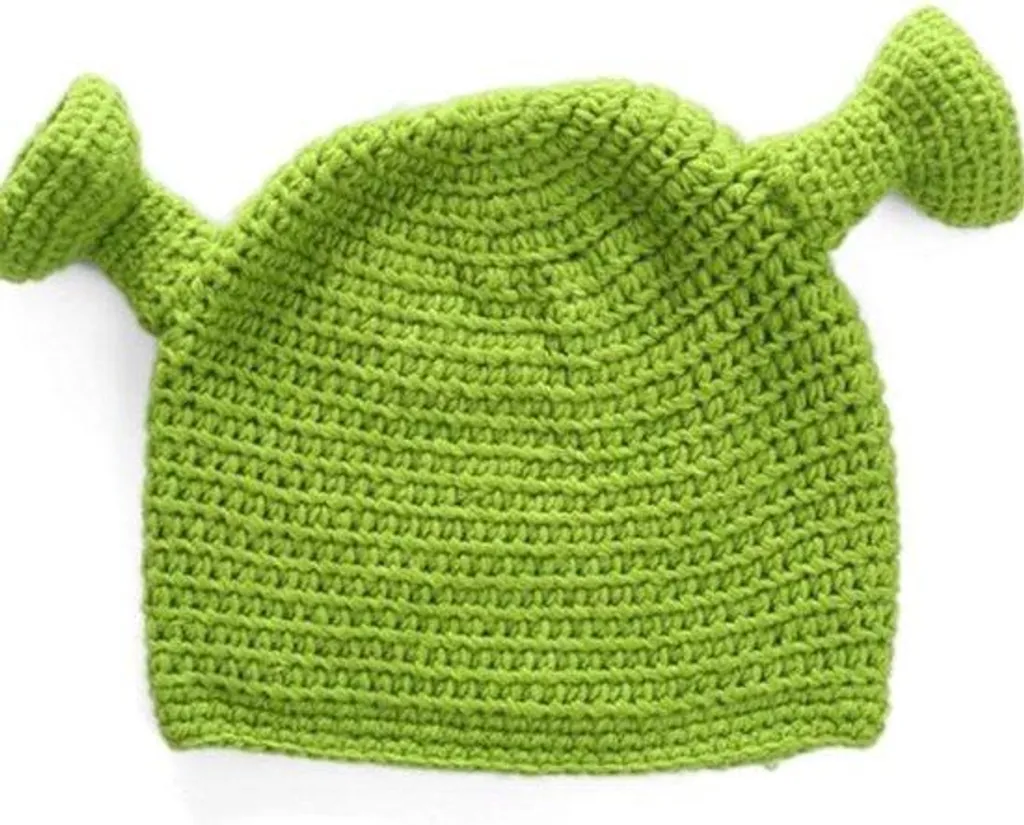 Bonnet Shrek Chaud pour Ski et Déguisement - Laine Verte Faite Main