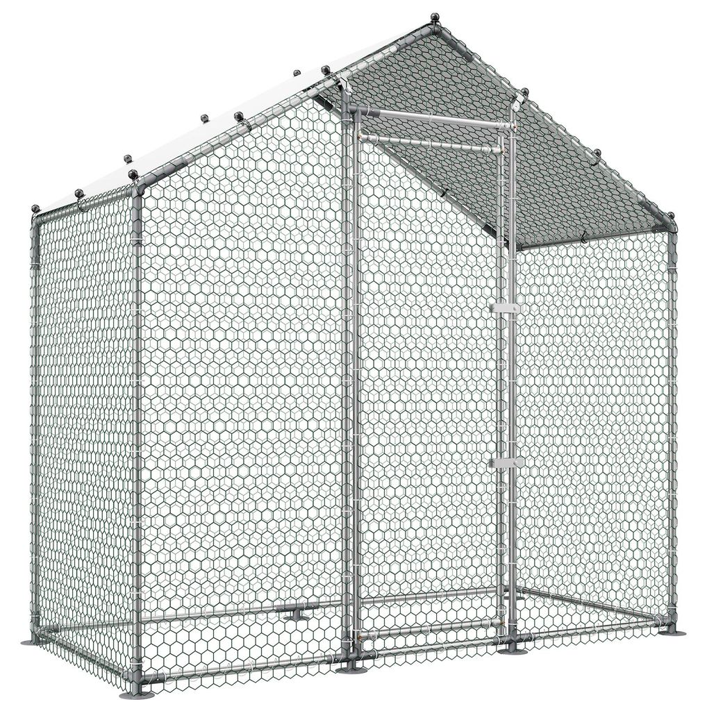 SucceBuy Hühnerstall 2 x 1 x 2 m, begehbarer Auslauf mit wasserdichter Abdeckung und robustem Rahmen, Geflügelkäfig mit Spitzdach, geeignet für...