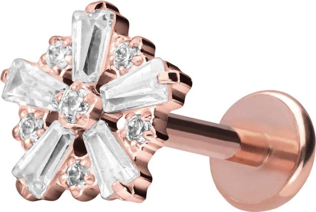 Ohrpiercing, Nasenpiercing Titan Labret mit Push Fit SCHNEEFLOCKE RoséGold Stablänge: 9mm | Stabstärke: 1mm
