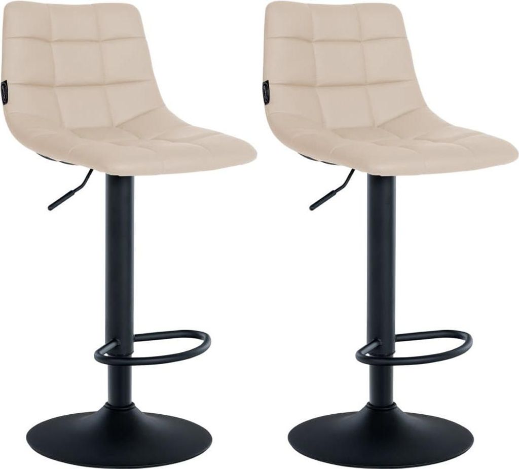 2-teiliges Set Barhocker – Küchenhocker Kunstleder – Höhenverstellbar und bequem | Farbe: Creme | Grundfarbe: Schwarz