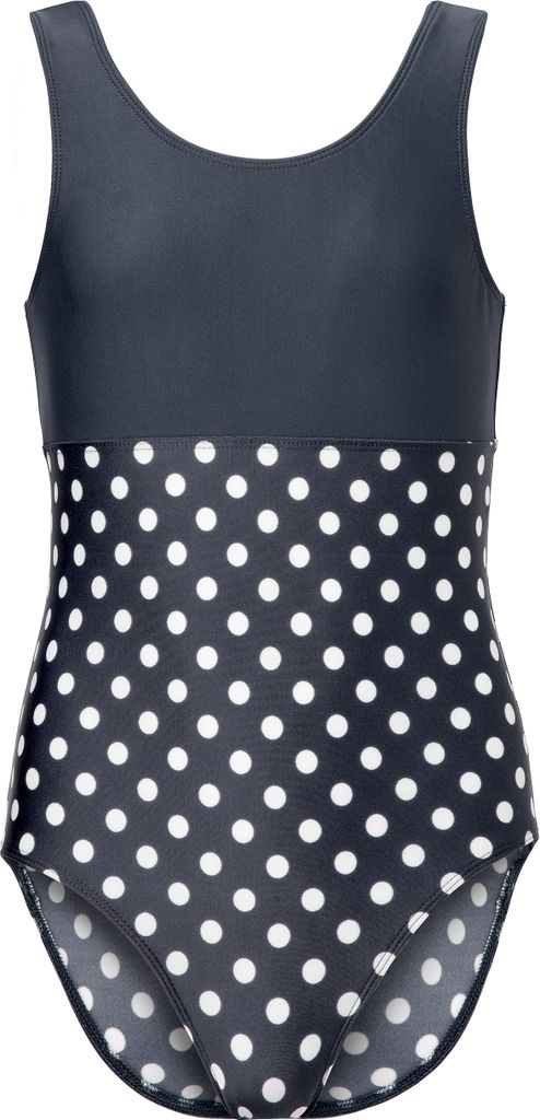 Teenager Mädchen Badeanzug einteilig UV Schutz 50 MS10-445 (Grau/Dots, 104)
