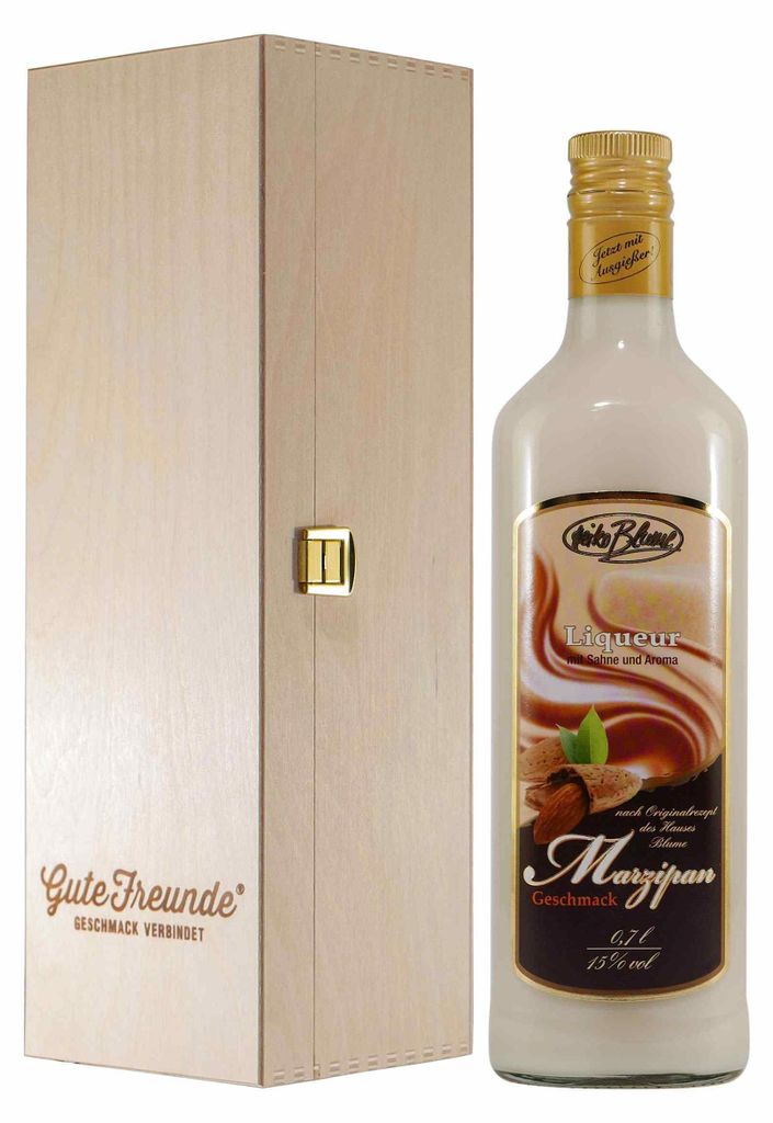 Blume Marzipan Liqueur mit Geschenk-Holzkiste