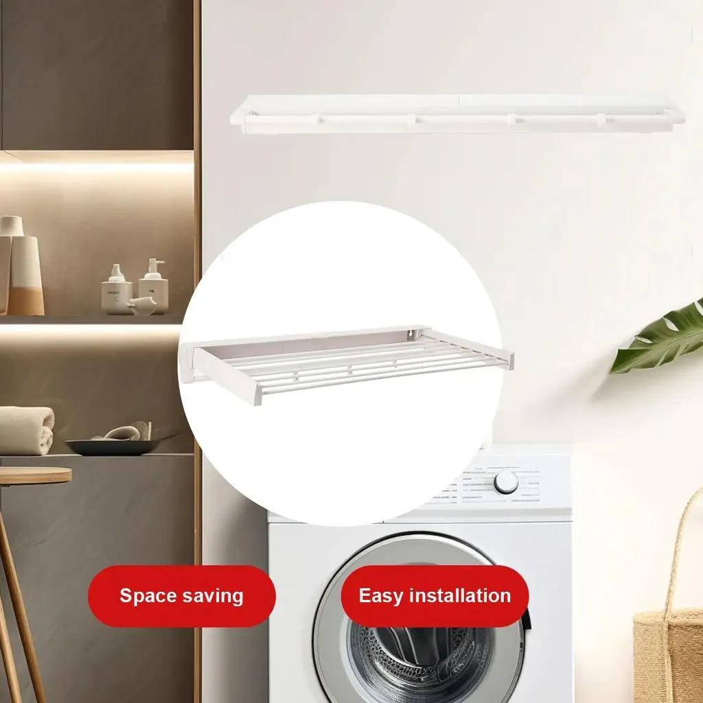 Séchoir à linge mural extensible pliable en plastique PP blanc robuste - 4