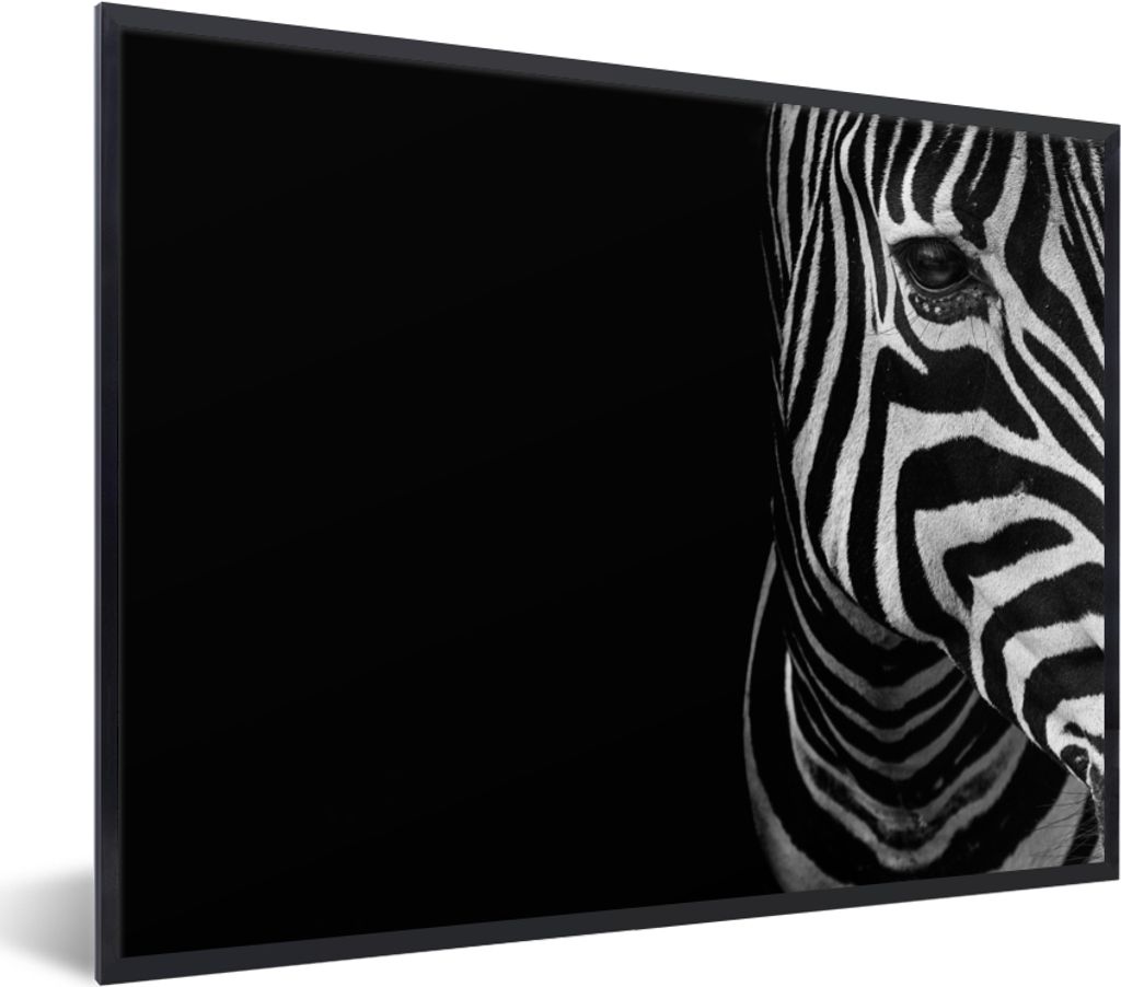 MuchoWow Gerahmtes Poster Tiere - Zebra - Schwarz - Weiß 80x60 cm - Poster mit Schwarzem Bilderrahmen Wandposter Rahmen Foto Bilder - Schwarzem ...