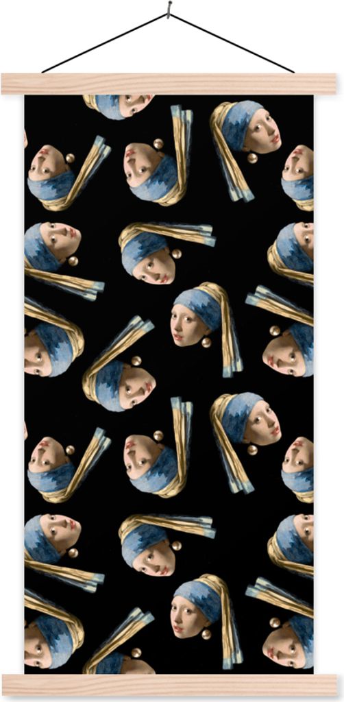 MuchoWow Textilposter Das Mädchen mit dem Perlenohrring - Muster - Vermeer 60x120 cm mit holzfarbenen Rahmen - Holz