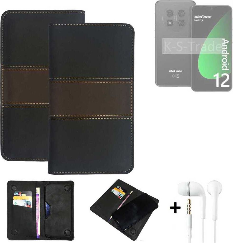 K-S-Trade Handyhülle + Kopfhörer kompatibel mit Ulefone Note 15 Schutzhülle Walletcase Bookstyle Tasche Schutz Case Hülle Wallet Cover Kunstleder