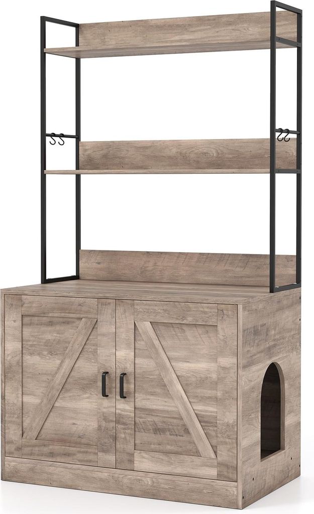 Katzenstreuschrank mit Bücherregal, Grau, Multifunktional