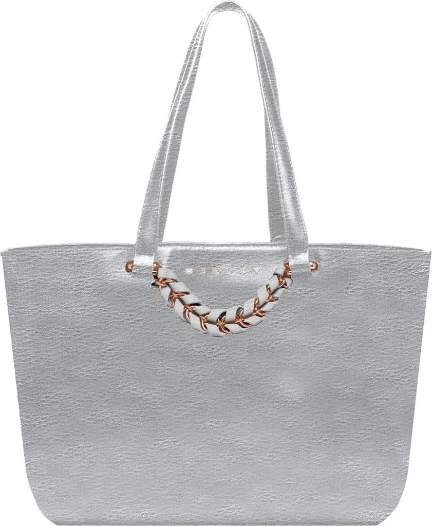 REPLAY Sac Shopper Argenté en Simili Cuir Métallisé - Sac à Épaule Chic
