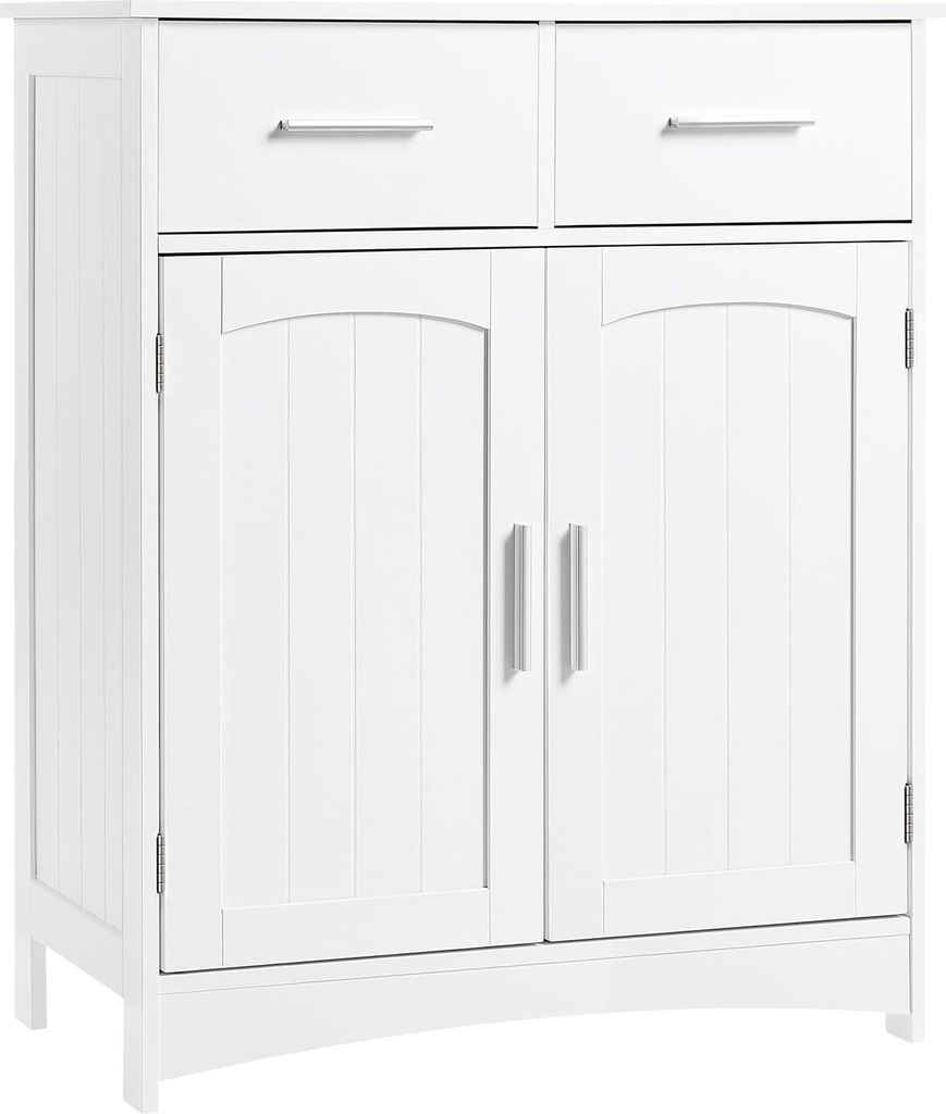 EUGAD Badschrank, mit 2 Schubladen&Doppeltür&verstellbare Ablage, Weiß, MDF