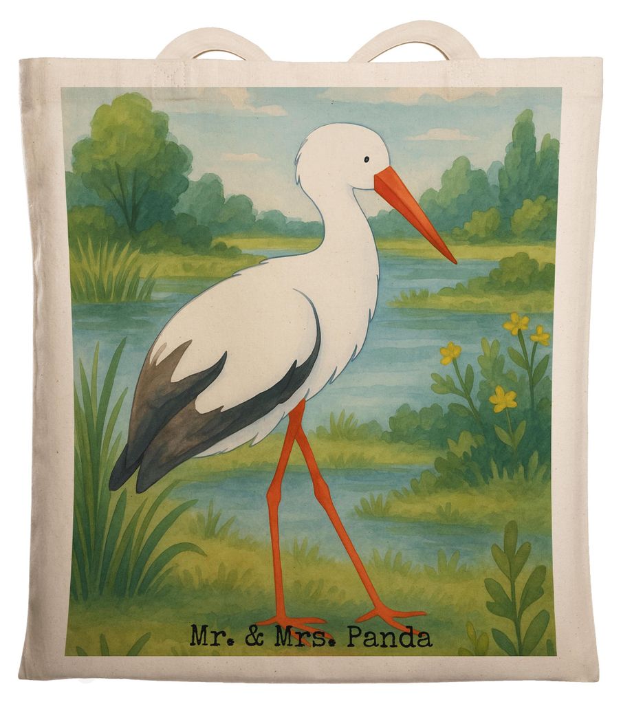 Mr. & Mrs. Panda canvas tasche Storch Design - Weiß - Geschenk, Jutebeutel, Schwanger, totebag, Schwangerschaft, Baby, Schultasche, Tragetasche, T...