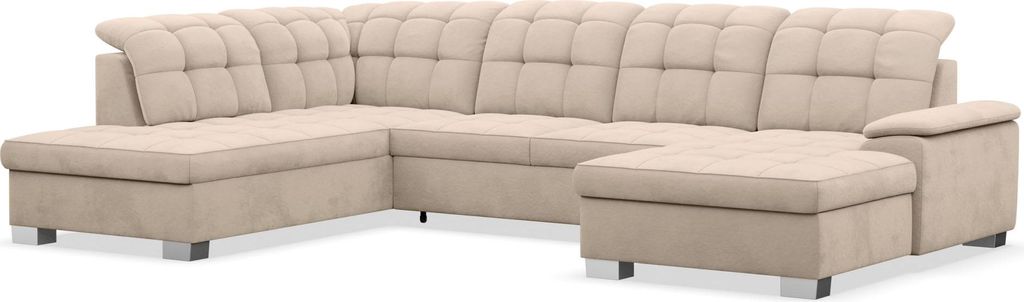 Selsey Jamaal - Wohnlandschaft mit Schlaffunktion und Stauraum, rechtsseitig, Velours hydrophob, beige