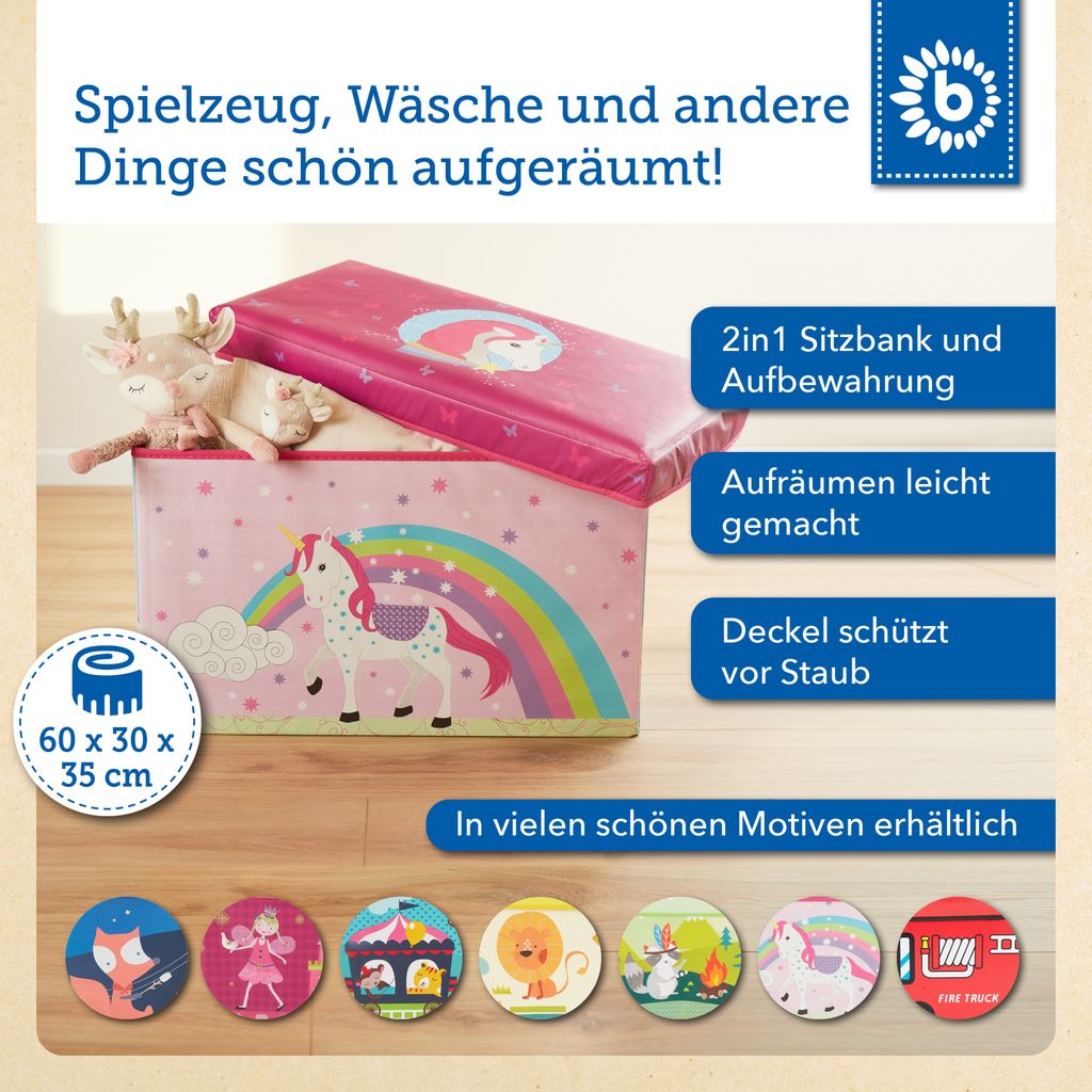 Bieco Aufbewahrungsbox mit Deckel Kinder Einhorn 60l Produktbild 2