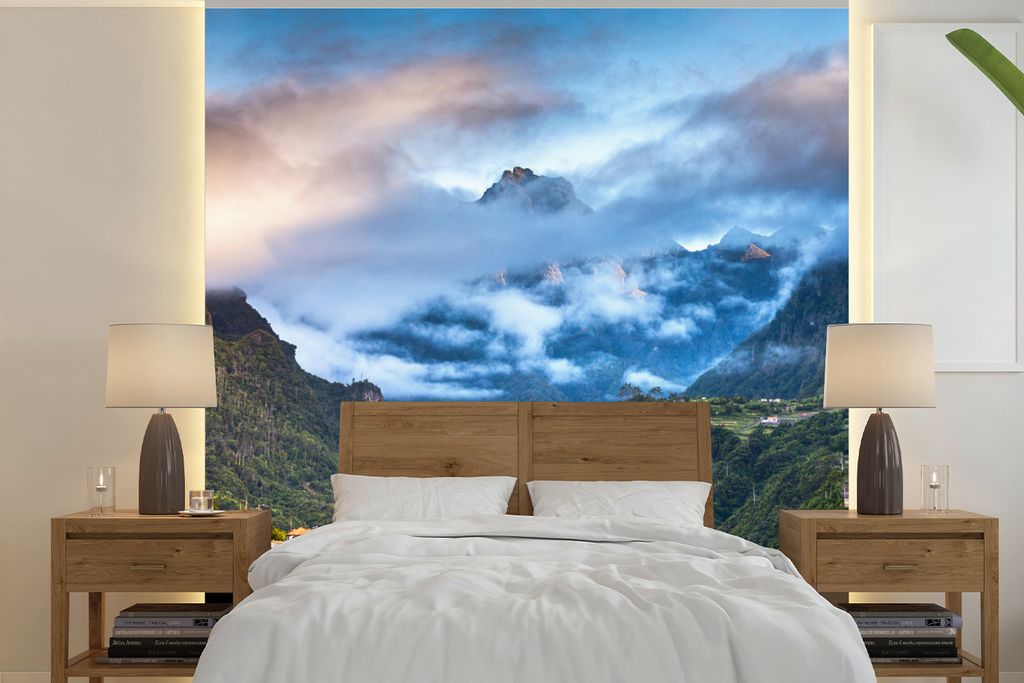 MuchoWow Fototapete für Wohnzimmer oder Schlafzimmer Wandtapete Vinyl Motivtapete Wolken - Portugal - Madeira - 220x220 cm - Tapeten