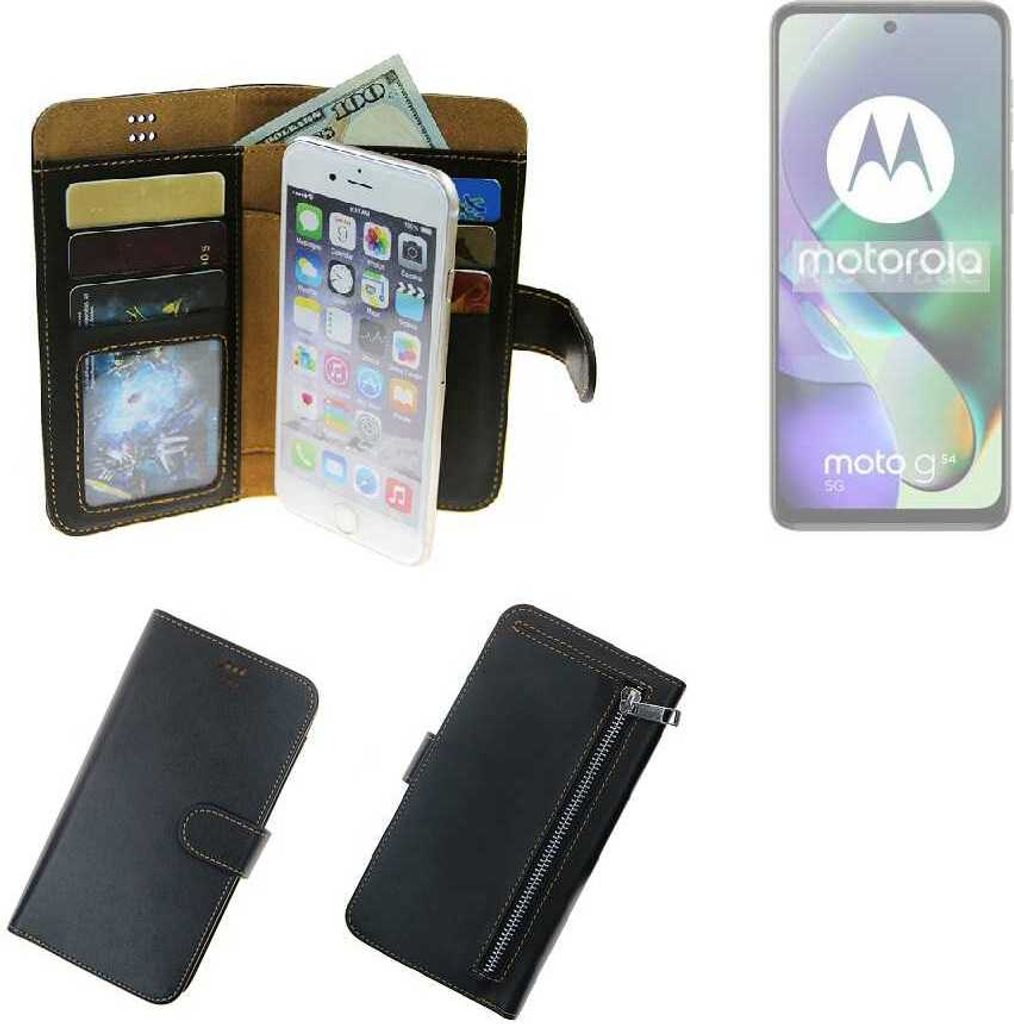 K-S-Trade Schutz Hülle kompatibel mit Motorola Moto G54 5G Klapphülle Case Phone cover Slim Handytasche Handy Hülle schwarz aus Kunstleder (1 Stk)
