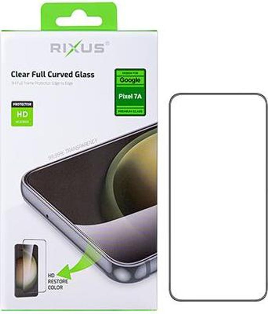 Rixus Clear HD Full Curved Edge Displayschutz-Glas passend für Google Pixel 7A, schwarz