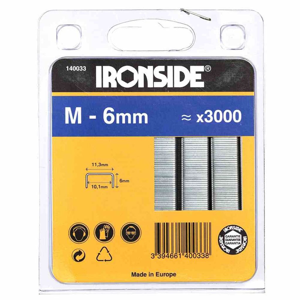 Ironside 140-033 Klammern 6mm Typ M, grausilber (3000er Pack)