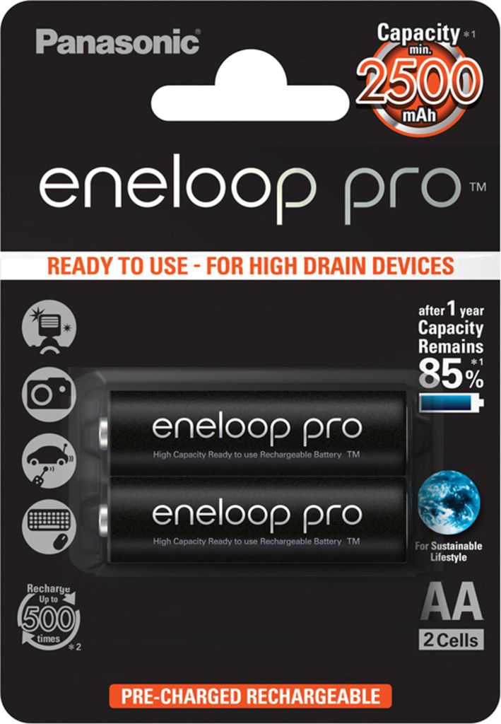 eneloop Pro Mignon Akku BK-3HCDE/2BE NiMH 1,2Volt max. 2550mAh, 2er Blisterkarte