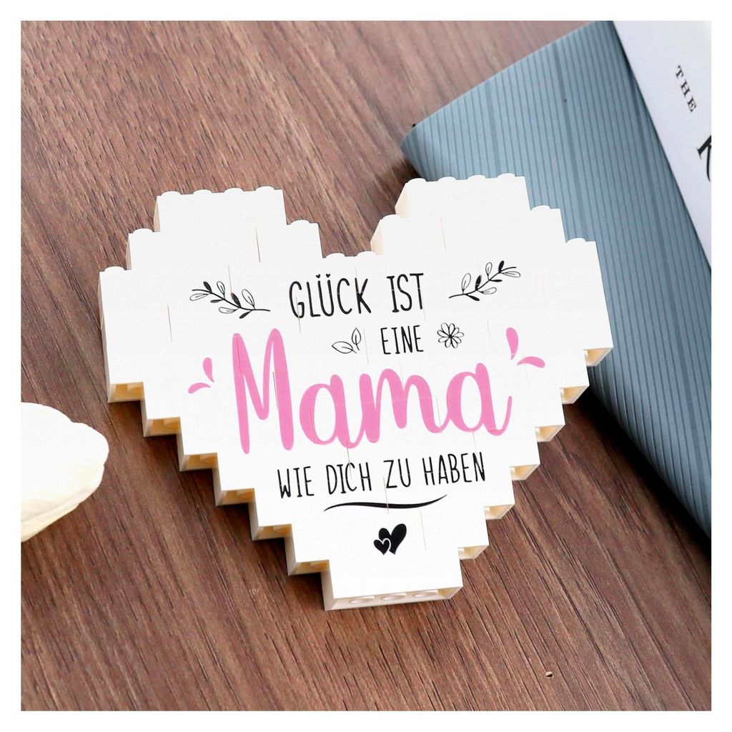 Geschenke für Mama – Herzförmige Baustein Deko mit Karte und Geschenkbox, Kreatives Geschenk zum Muttertag oder Geburtstag