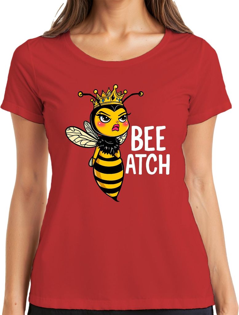 BEE ATCH Bienenkönigin freche Biene mit Krone lustiger Spruch Damen T-Shirt, Rot, XL
