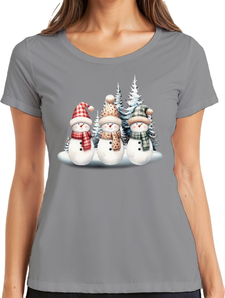 Schneemänner - Weihnachten Weihnachtsgeschenk Christmas Damen T-Shirt, Grau, 3XL