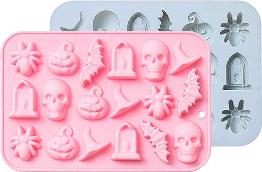 Gummy Schädel Fledermaus Wich Hut Kürbis Süßigkeiten Formen Silikon, 2-Pack 36 Hohlraum Antihaft Schädel Silikon Formen Mit 1 Tropfen Für Sch...