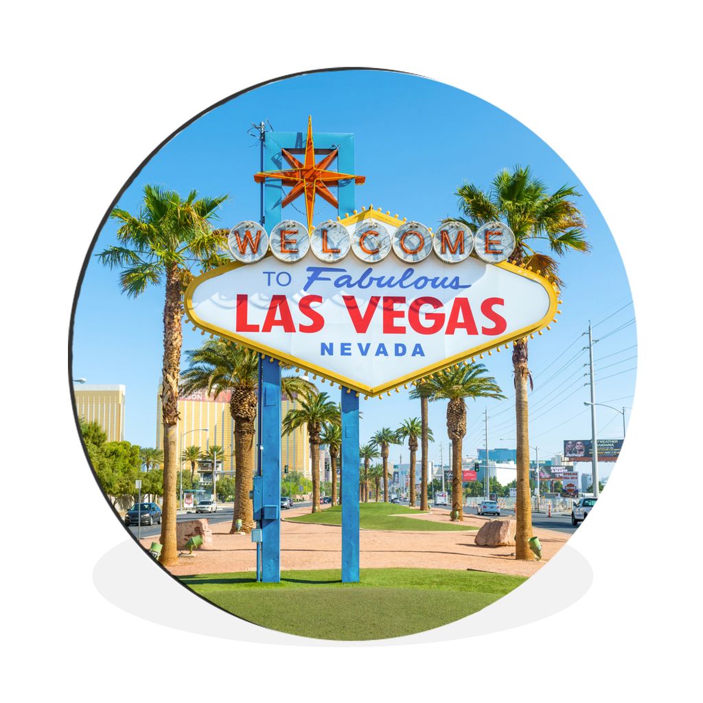 MuchoWow Aluminium Wandkreis Willkommensschild in Las Vegas bei Tageslicht - Vereinigte Staaten Ø 60 cm Wanddeko Modern Wohnzimmer - Wand Kreis ...