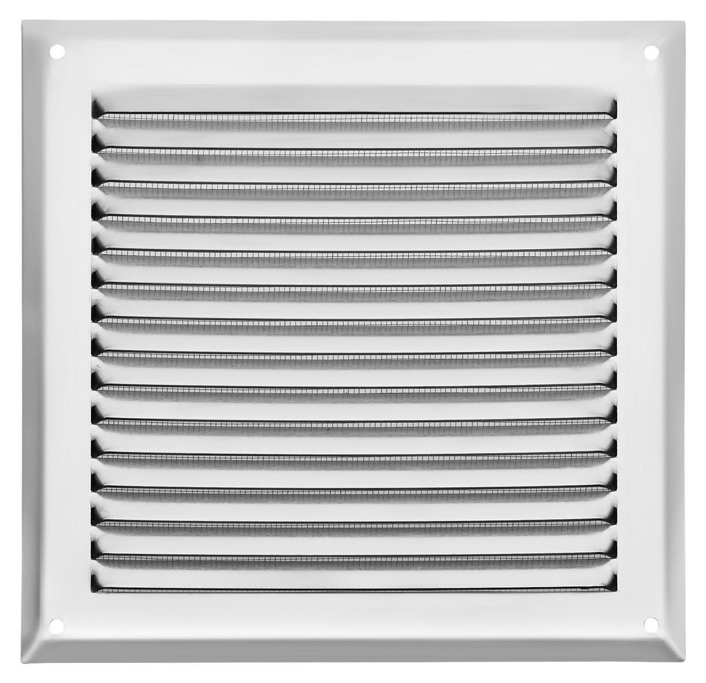 SOTECH Lüftungsgitter 190 x 190 mm Aluminium – Edelstahloptik, aufschraubbar, mit Insektenschutz