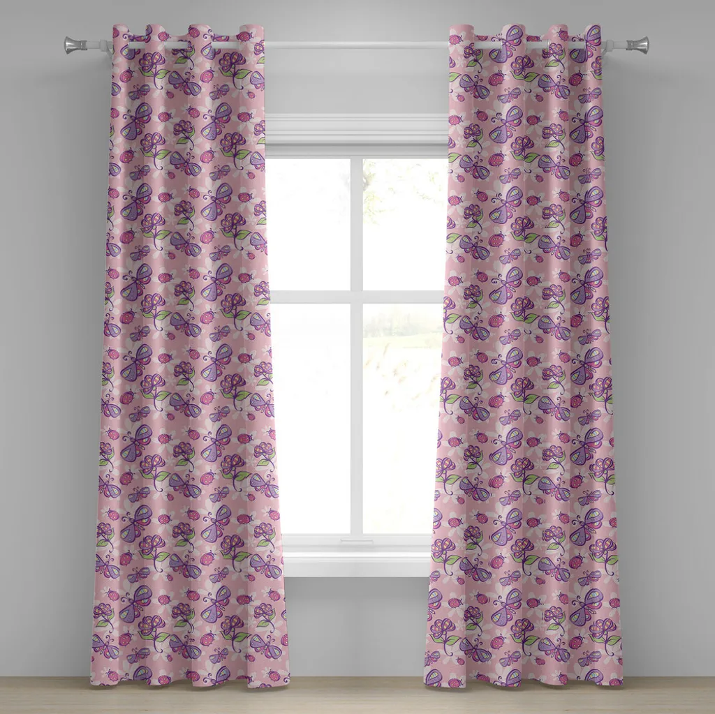 Offerta Tende 2 Pannelli 280x175 ABAKUHAUS Fiori Farfalle Rosa