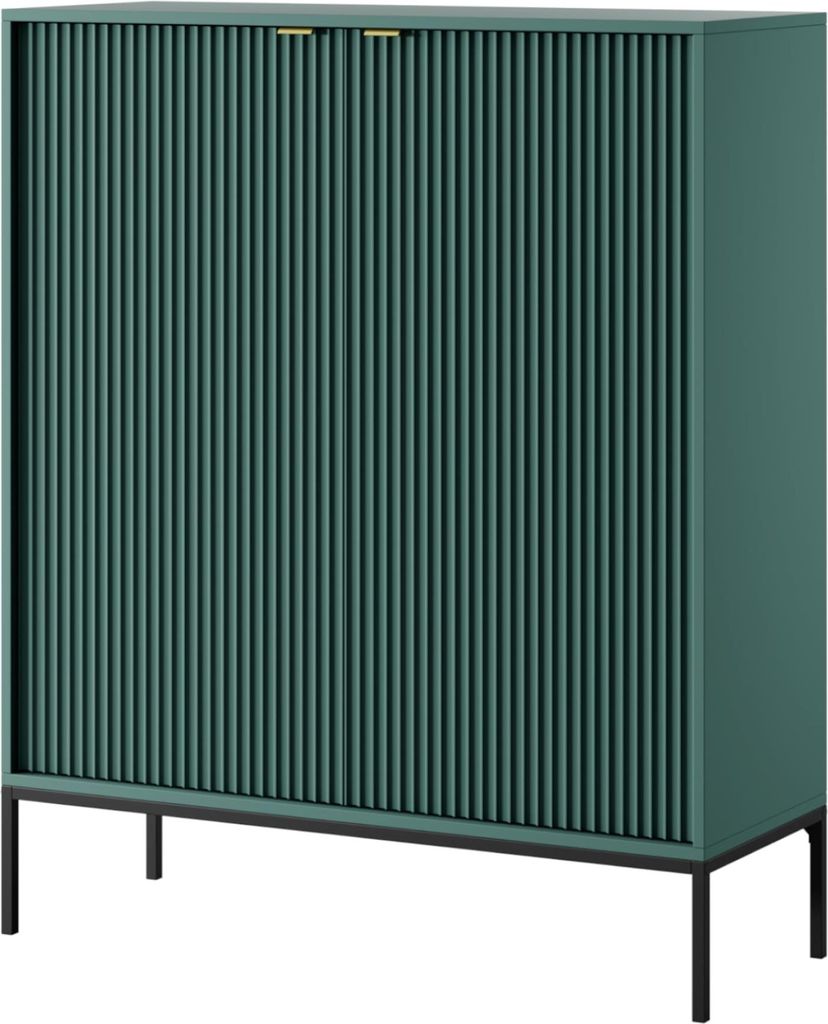 Komodee, Kommode NANAIMO K104 - Grün - Goldene Griffe - Breite 104 cm, Höhe 125 cm, Tiefe 39 cm
