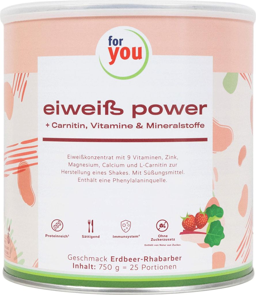 for you eiweiß power + Carnitin + Zink Erdbeer-Rhabarber Produktbild 